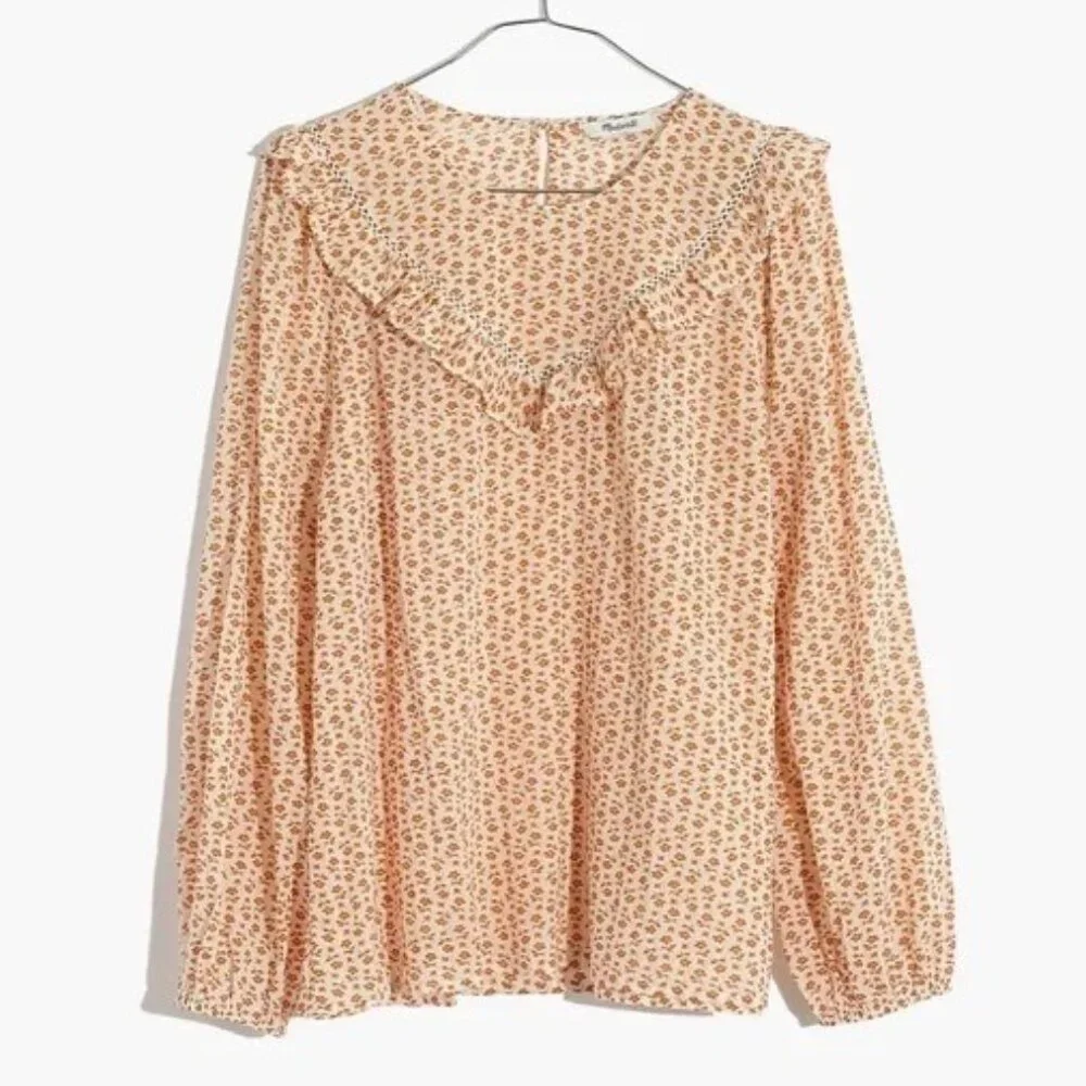 Madewell Ruffle-Yoke Prairie Top in Cutout Blooms | Size XS